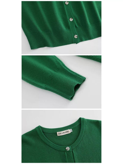 Plus Size Crew Neck Button-Down Knit Cardigan