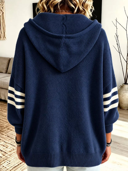 Full Size Casual Hooded Zip-Up Knit Cardigan Plus Size