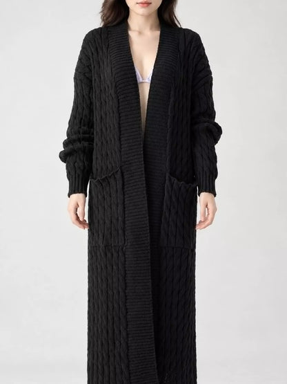 Elegant Cable-Knit Longline Open-Front Cardigan