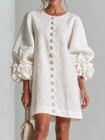 Full Size 3D Floral Sleeve Accents Mini Dress Plus Size