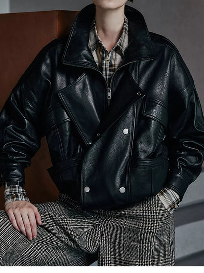 Snap Down Leather Jacket