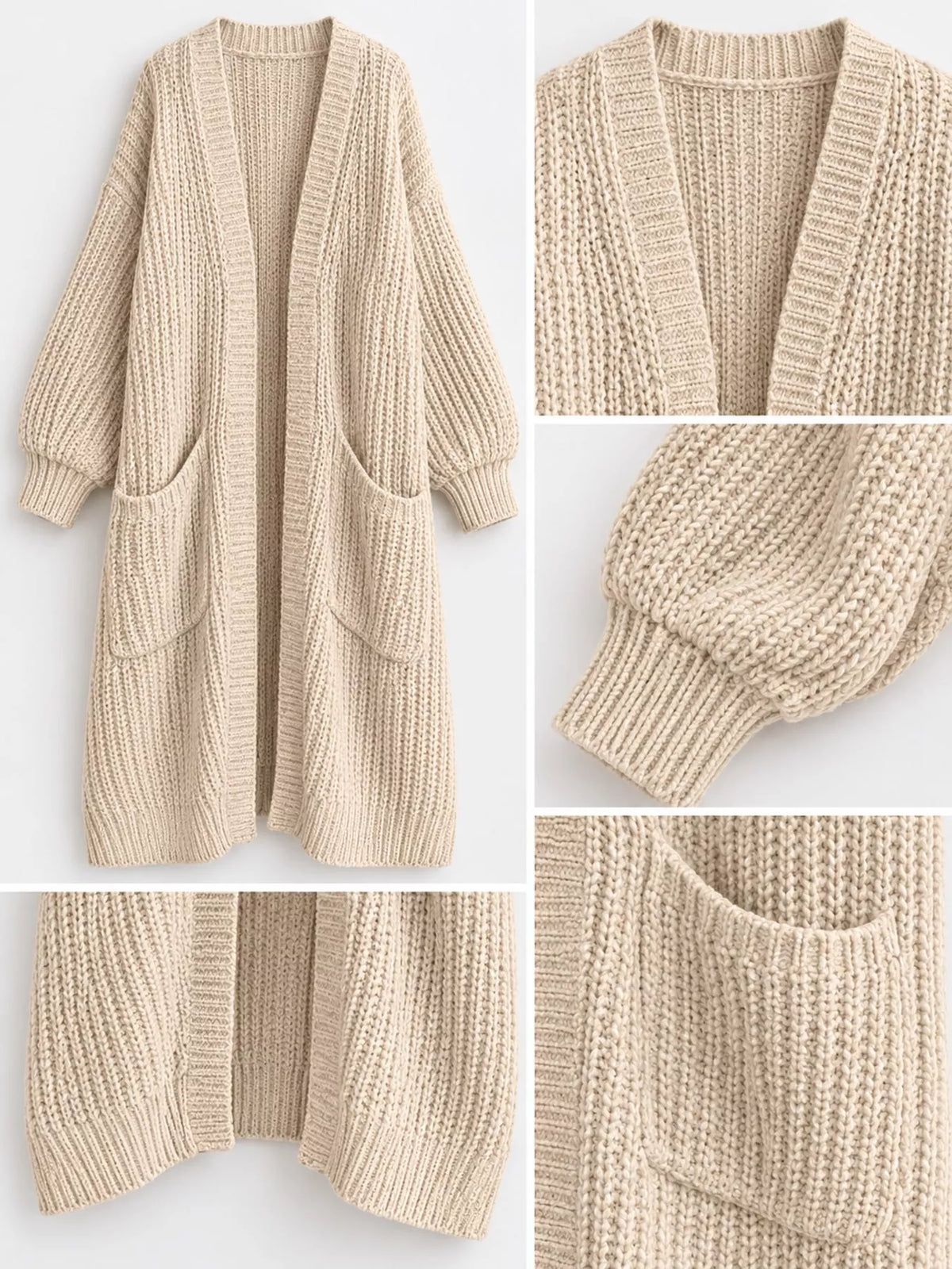 Full Size Chunky Knit Openwork Front Longline Cardigan Plus Size