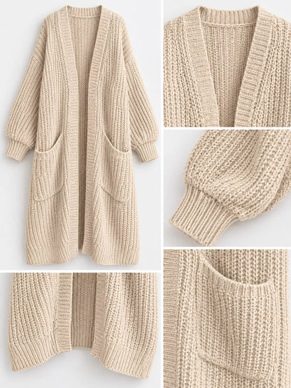 Full Size Chunky Knit Openwork Front Longline Cardigan Plus Size