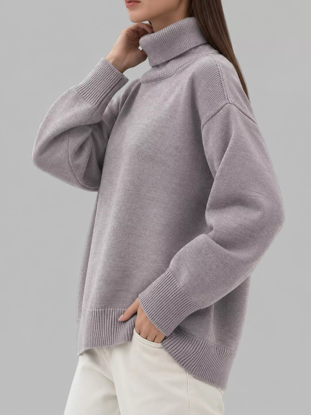 Turtleneck Dropped Shoulder Sweater