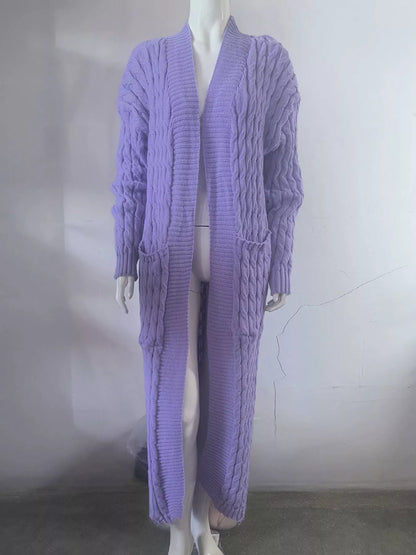 Elegant Cable-Knit Longline Open-Front Cardigan