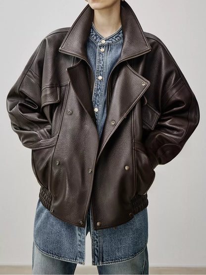 Snap Down Leather Jacket