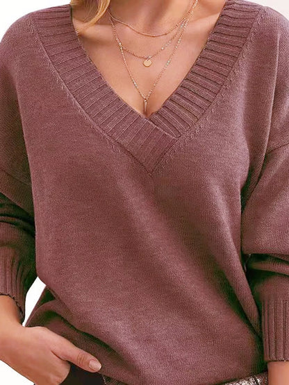 Full Size V-Neck Dropped Shoulder Sweater Plus Size