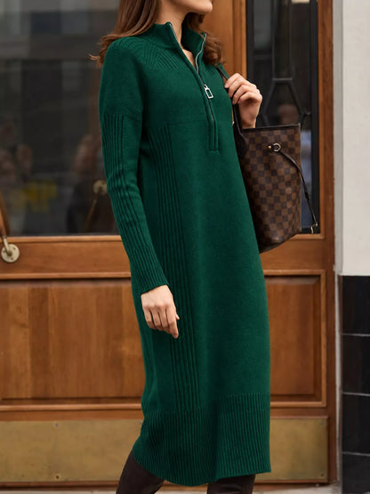 Half-Zip Ribbed Knit Sweater Dress