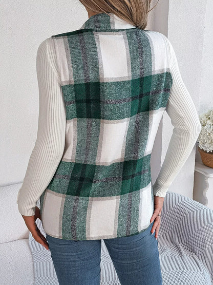 Plaid Open Front Vest