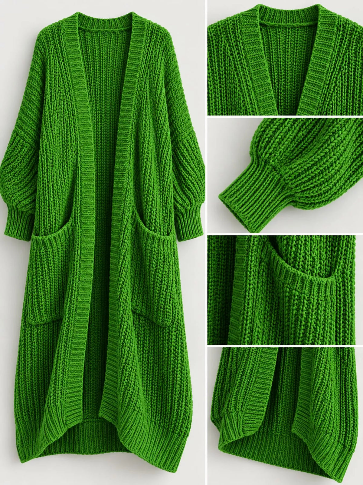 Full Size Chunky Knit Openwork Front Longline Cardigan Plus Size