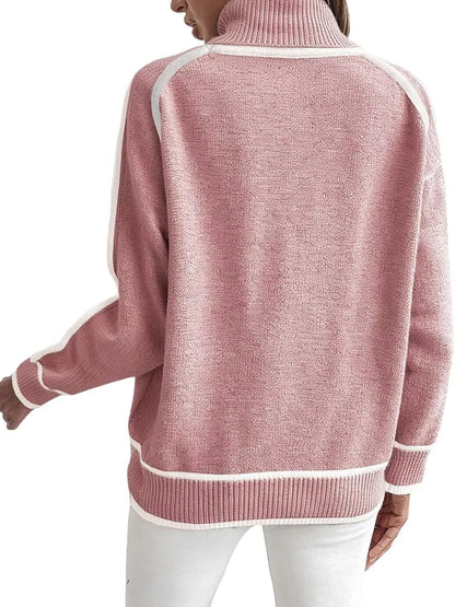 Full Size Contrast Trim Ribbed Hem Turtleneck Sweater Plus Size