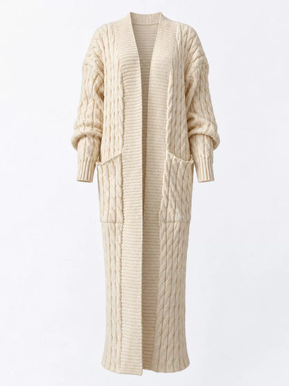 Elegant Cable-Knit Longline Open-Front Cardigan