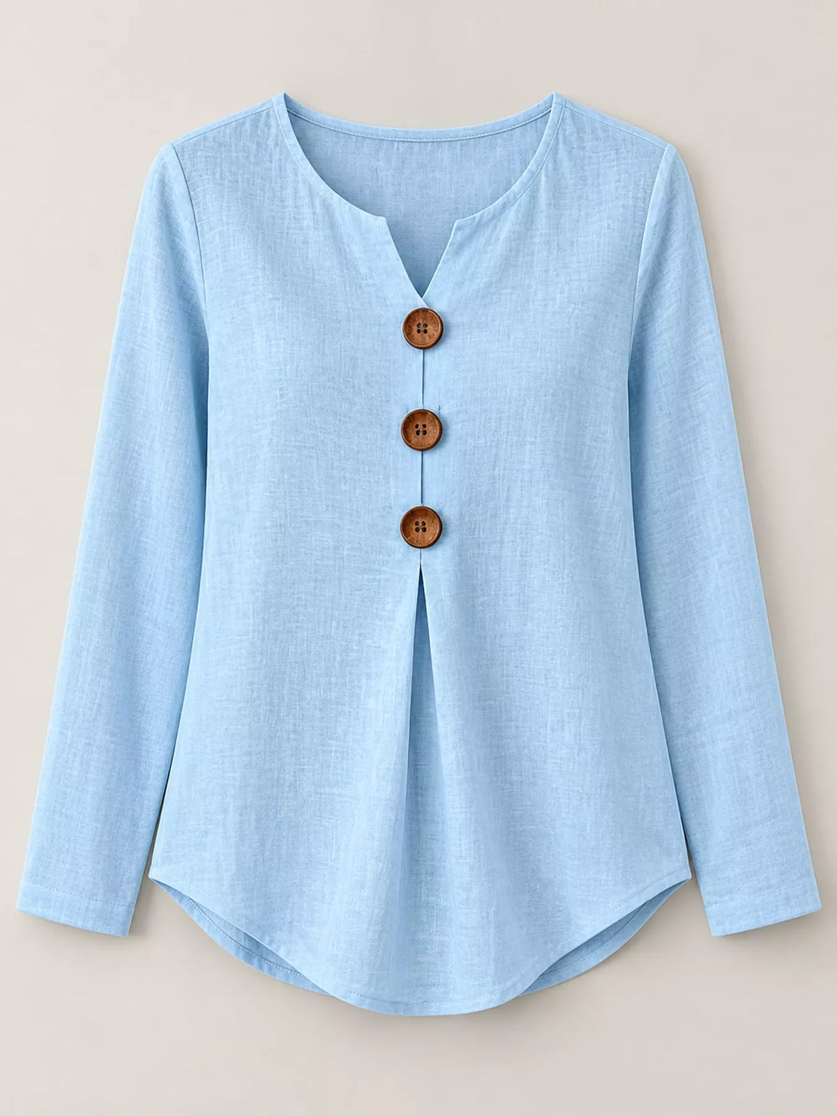 Full Size Long Sleeve Blouse with Decorative Wooden Buttons Plus Size