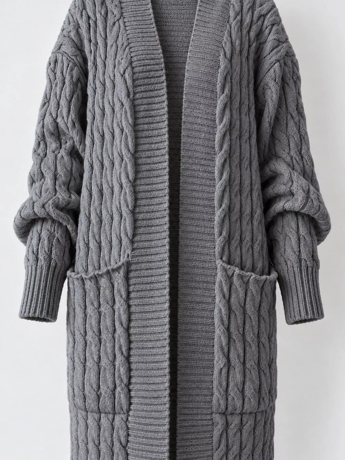 Elegant Cable-Knit Longline Open-Front Cardigan