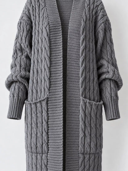 Elegant Cable-Knit Longline Open-Front Cardigan