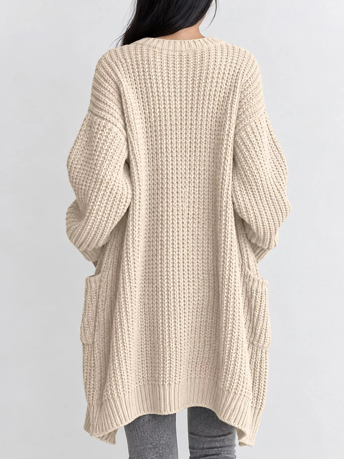 Full Size Chunky Knit Openwork Front Longline Cardigan Plus Size