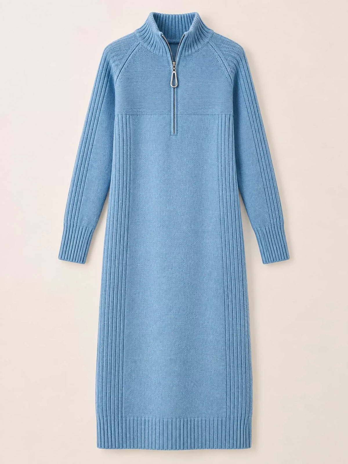 Half-Zip Ribbed Knit Sweater Dress
