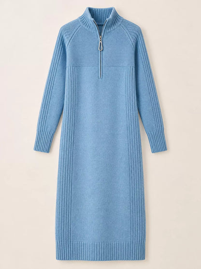 Half-Zip Ribbed Knit Sweater Dress