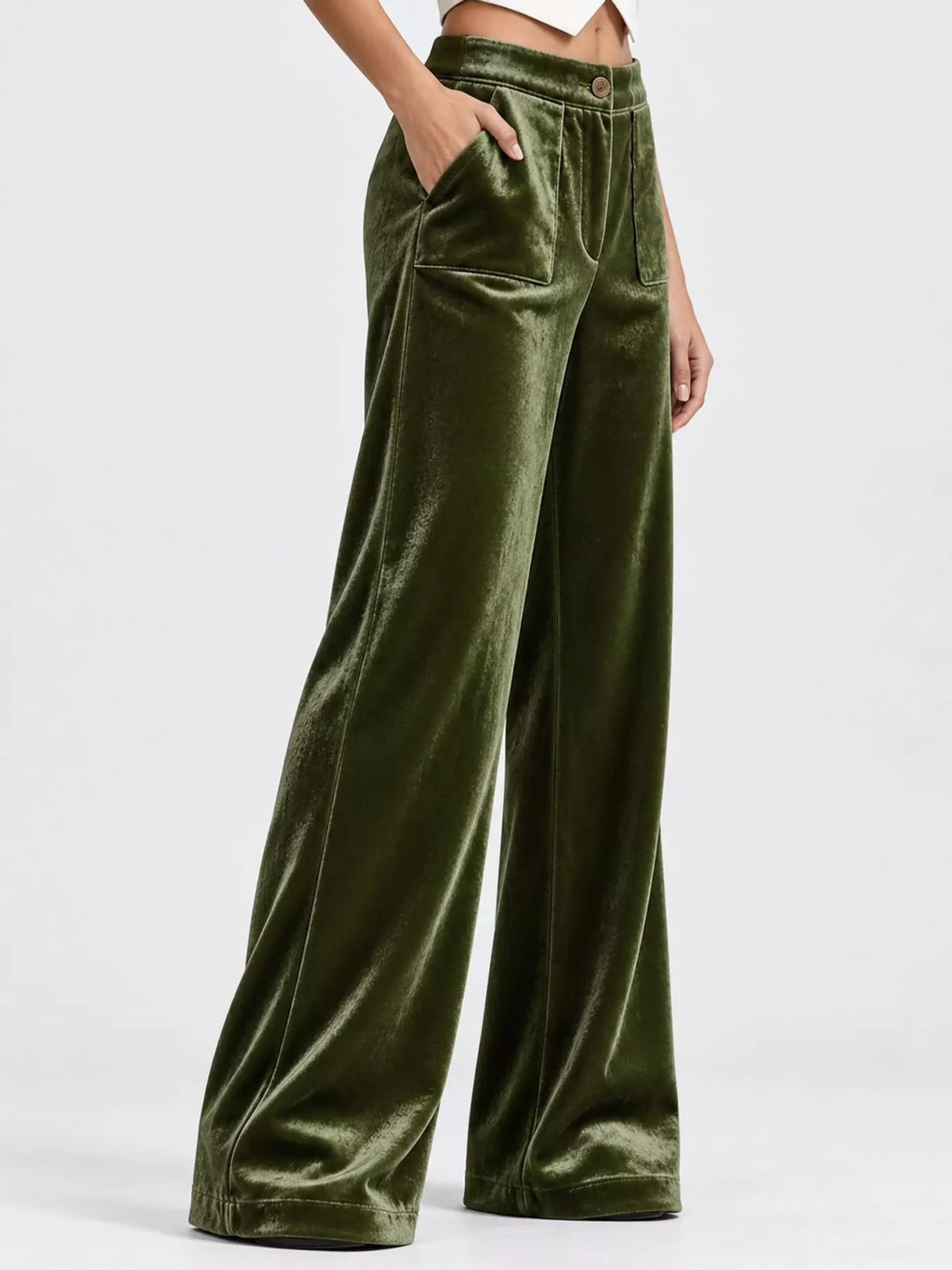 Full Size High-Waisted Wide-Leg Velvet Pants with Pockets Plus Size