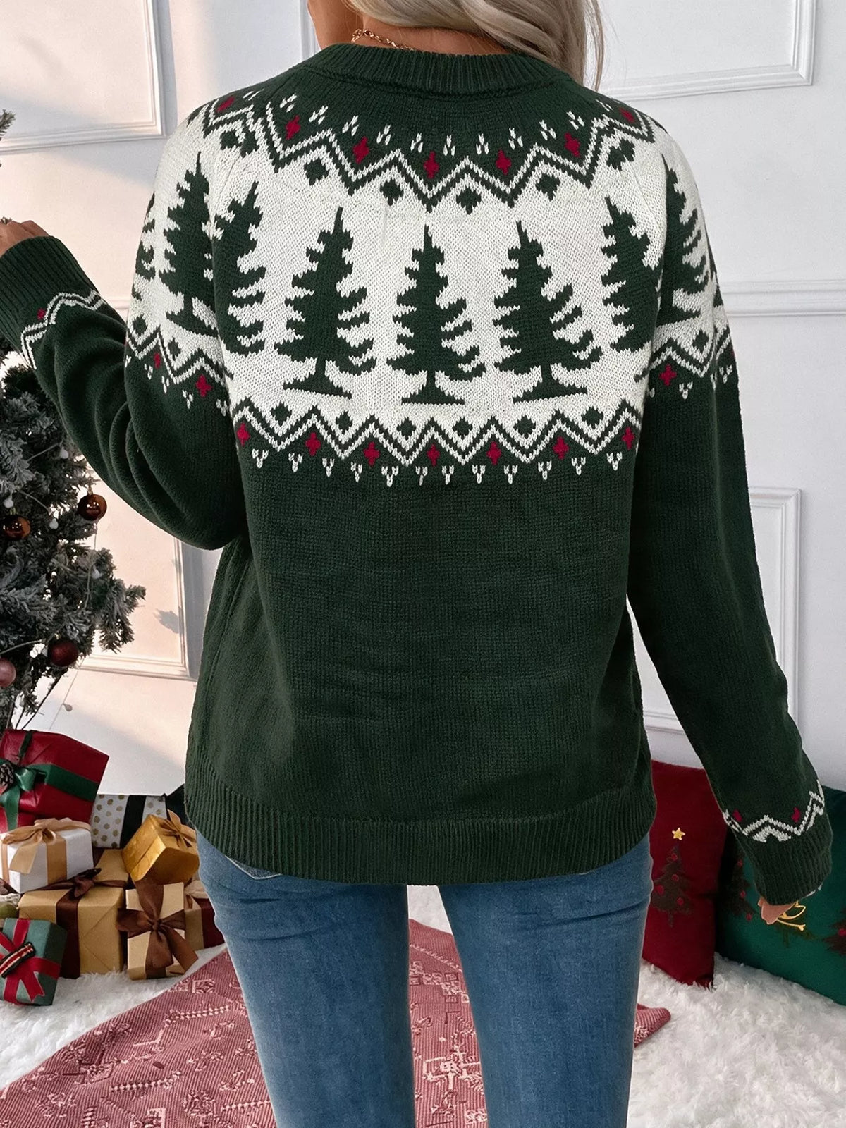 Christmas Tree Pattern Round Neck Sweater