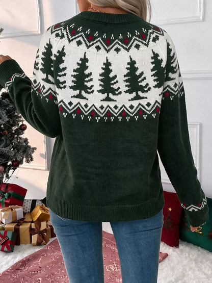 Christmas Tree Pattern Round Neck Sweater
