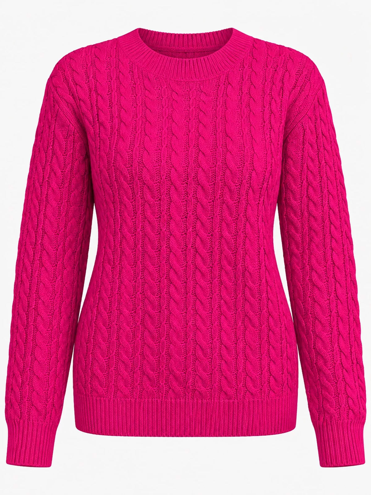 Full Size Cable Knit Round Neck Sweater Plus Size