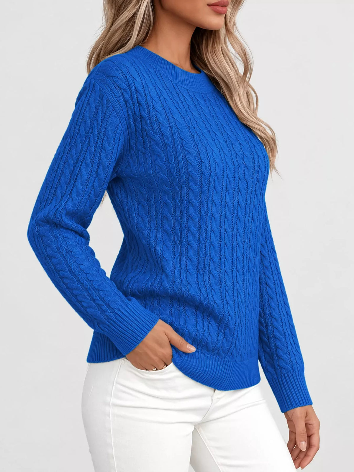 Full Size Cable Knit Round Neck Sweater Plus Size
