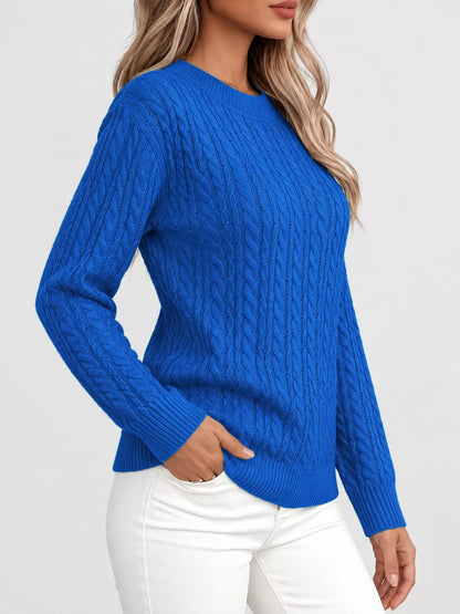 Full Size Cable Knit Round Neck Sweater Plus Size