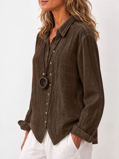 Full Size Asymmetric Button-Down Long Sleeve Shirt Plus Size