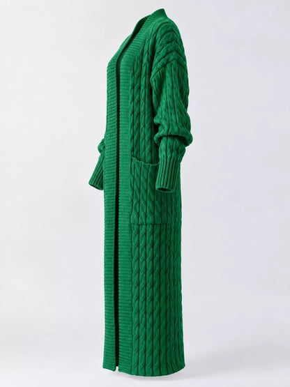 Elegant Cable-Knit Longline Open-Front Cardigan
