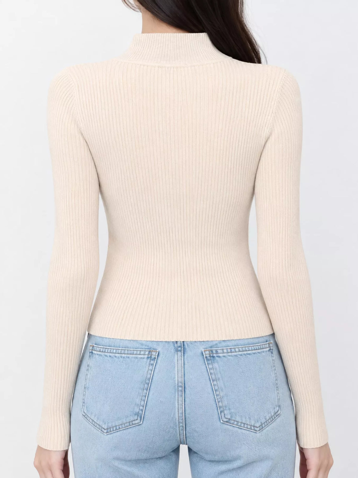 Elegant Slim-Fit Ribbed Mock Neck Knit Top