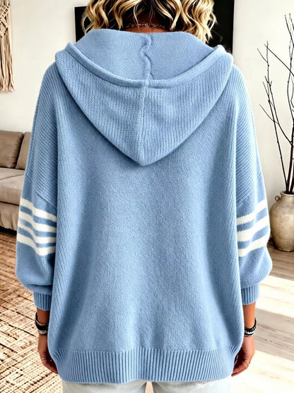 Full Size Casual Hooded Zip-Up Knit Cardigan Plus Size