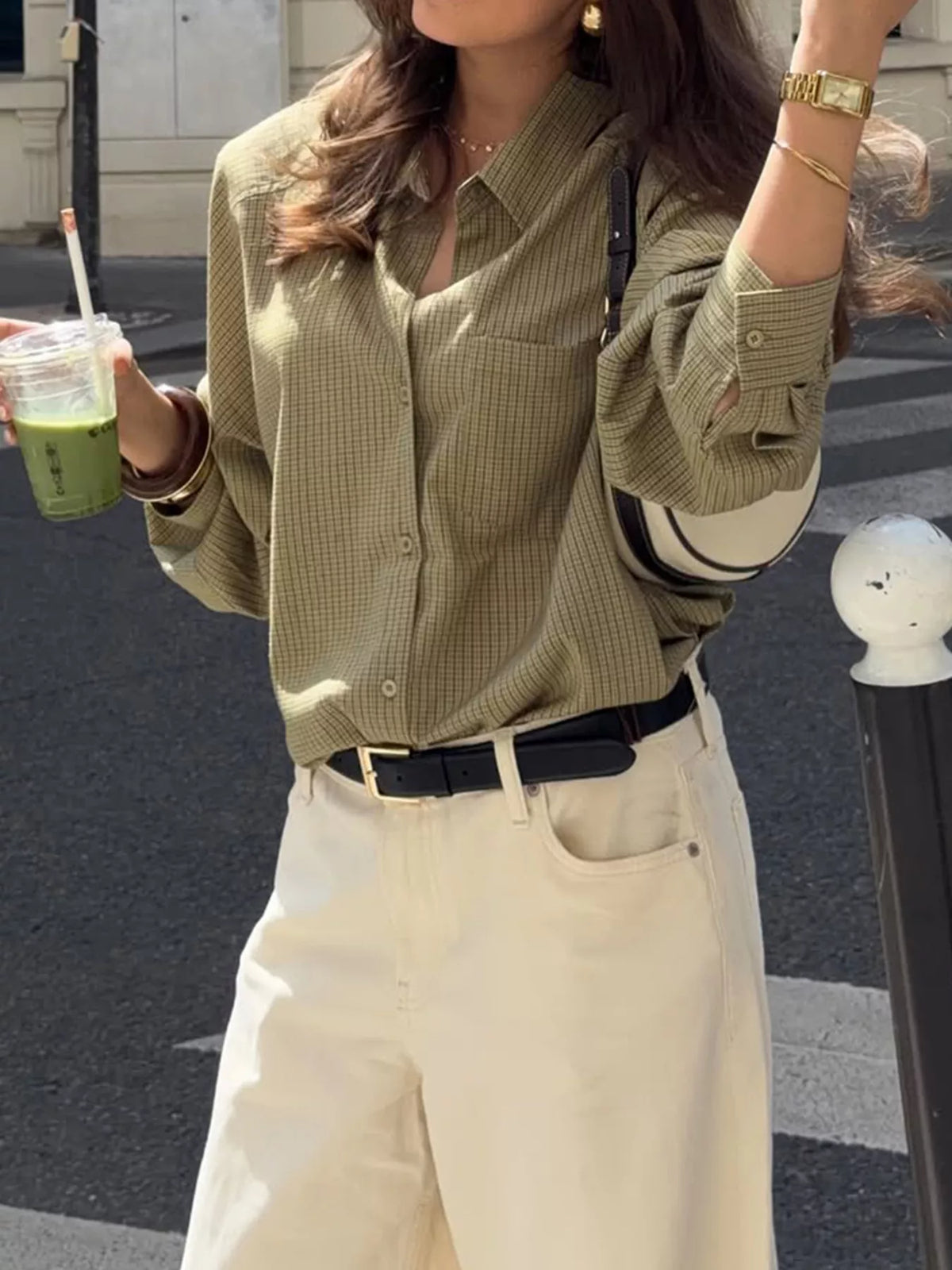 Plaid Button-Down Long Sleeve Shirt