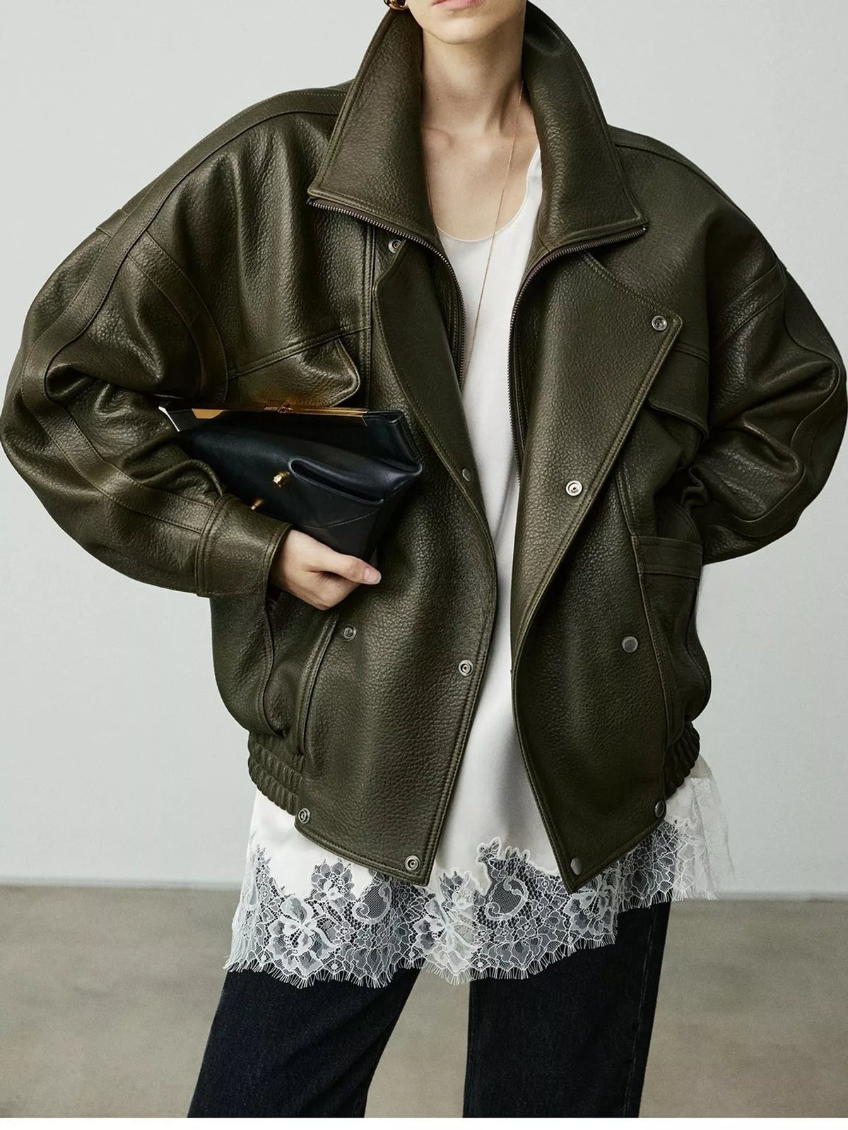 Snap Down Leather Jacket