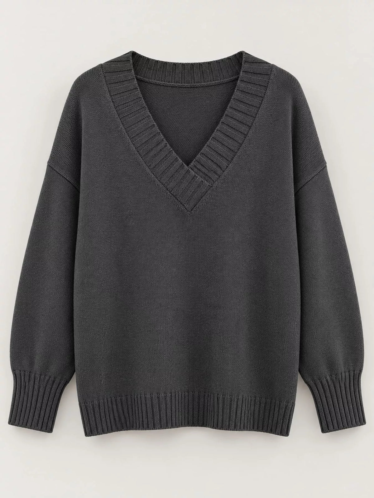 Full Size V-Neck Dropped Shoulder Sweater Plus Size