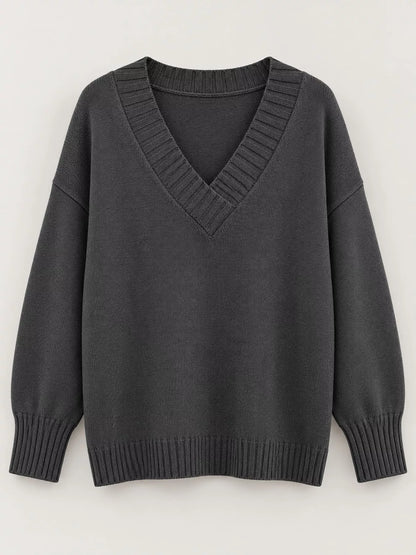 Full Size V-Neck Dropped Shoulder Sweater Plus Size