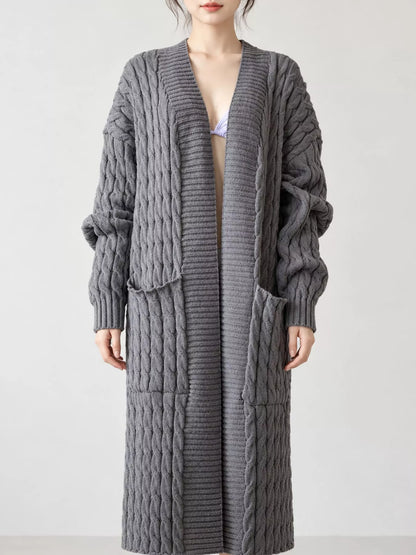 Elegant Cable-Knit Longline Open-Front Cardigan
