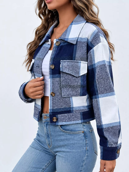 Plaid Button-Up Cropped Jacket