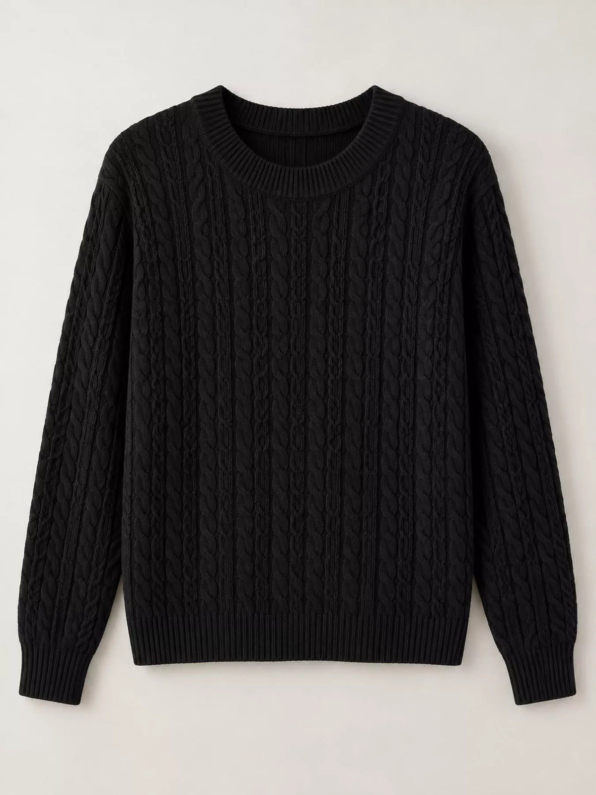 Full Size Cable Knit Round Neck Sweater Plus Size