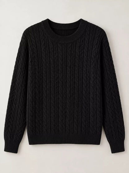 Full Size Cable Knit Round Neck Sweater Plus Size
