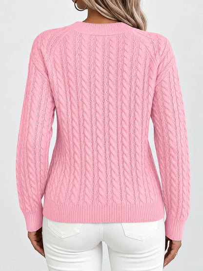 Full Size Cable Knit Round Neck Sweater Plus Size