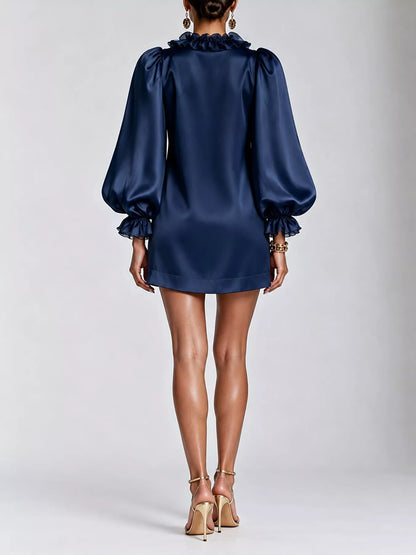 Ruffle Trim Puff Sleeve Mini Dress