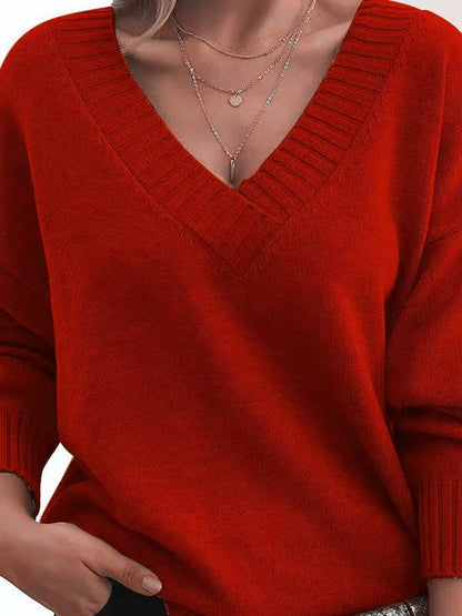 Full Size V-Neck Dropped Shoulder Sweater Plus Size