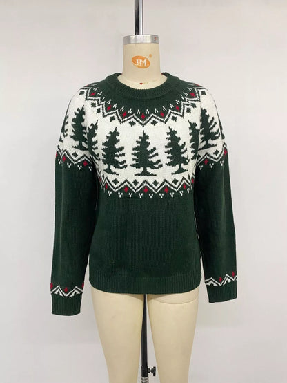 Christmas Tree Pattern Round Neck Sweater