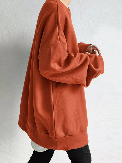 Full Size Solid Color Crew Neck Sweatshirt Plus Size