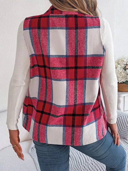 Plaid Open Front Vest