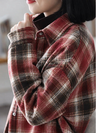 Oversized Plaid Long Sleeve Brushed Shirt with Fleece Lining