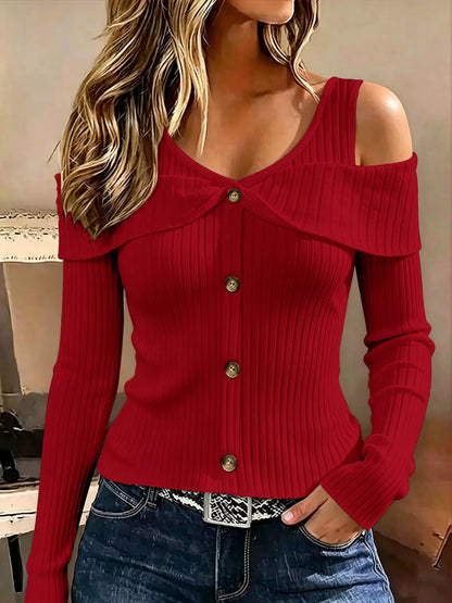 Cold Shoulder Ribbed Knit Top