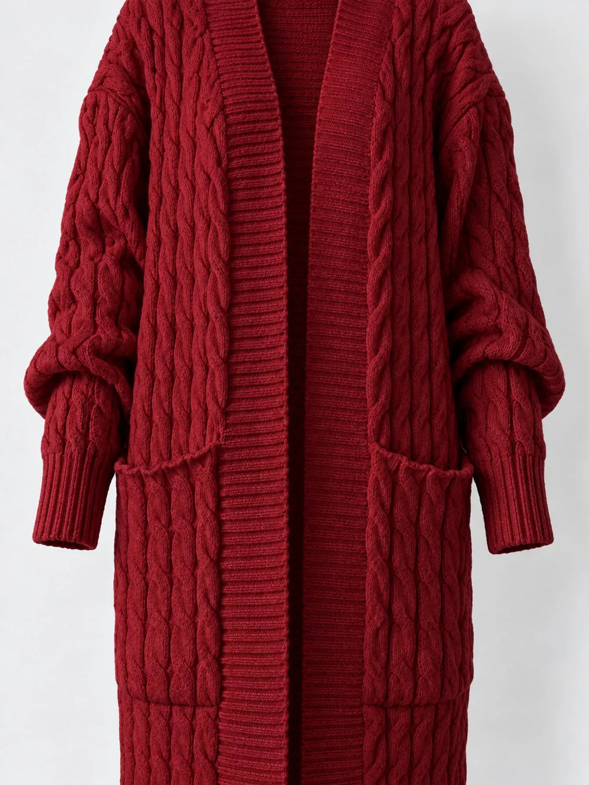 Elegant Cable-Knit Longline Open-Front Cardigan