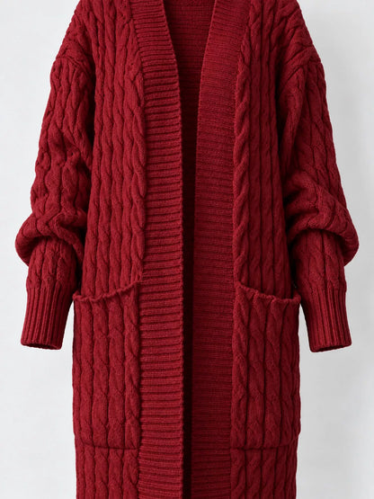 Elegant Cable-Knit Longline Open-Front Cardigan